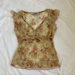 Sheer floral shirt with a tie